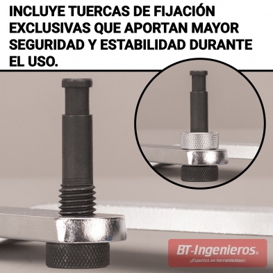 Imagen promocional destacando tuercas de fijación exclusivas del set
