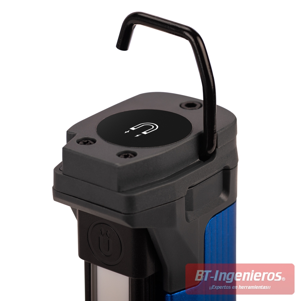 Lámpara de inspección con gancho metálico abatible para colgar