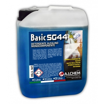 Garrafa 5 L de desengrasante alcalino SG44 Basic A.I.CHEM, detergente concentrado para lavado de carrocerías e industria.