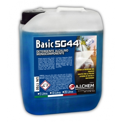 Garrafa 5 L de desengrasante alcalino SG44 Basic A.I.CHEM, detergente concentrado para lavado de carrocerías e industria.