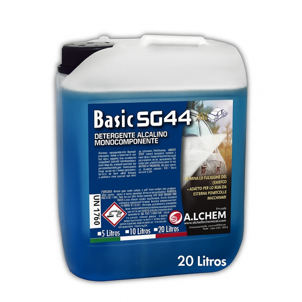 Garrafa 5 L de desengrasante alcalino SG44 Basic A.I.CHEM, detergente concentrado para lavado de carrocerías e industria.