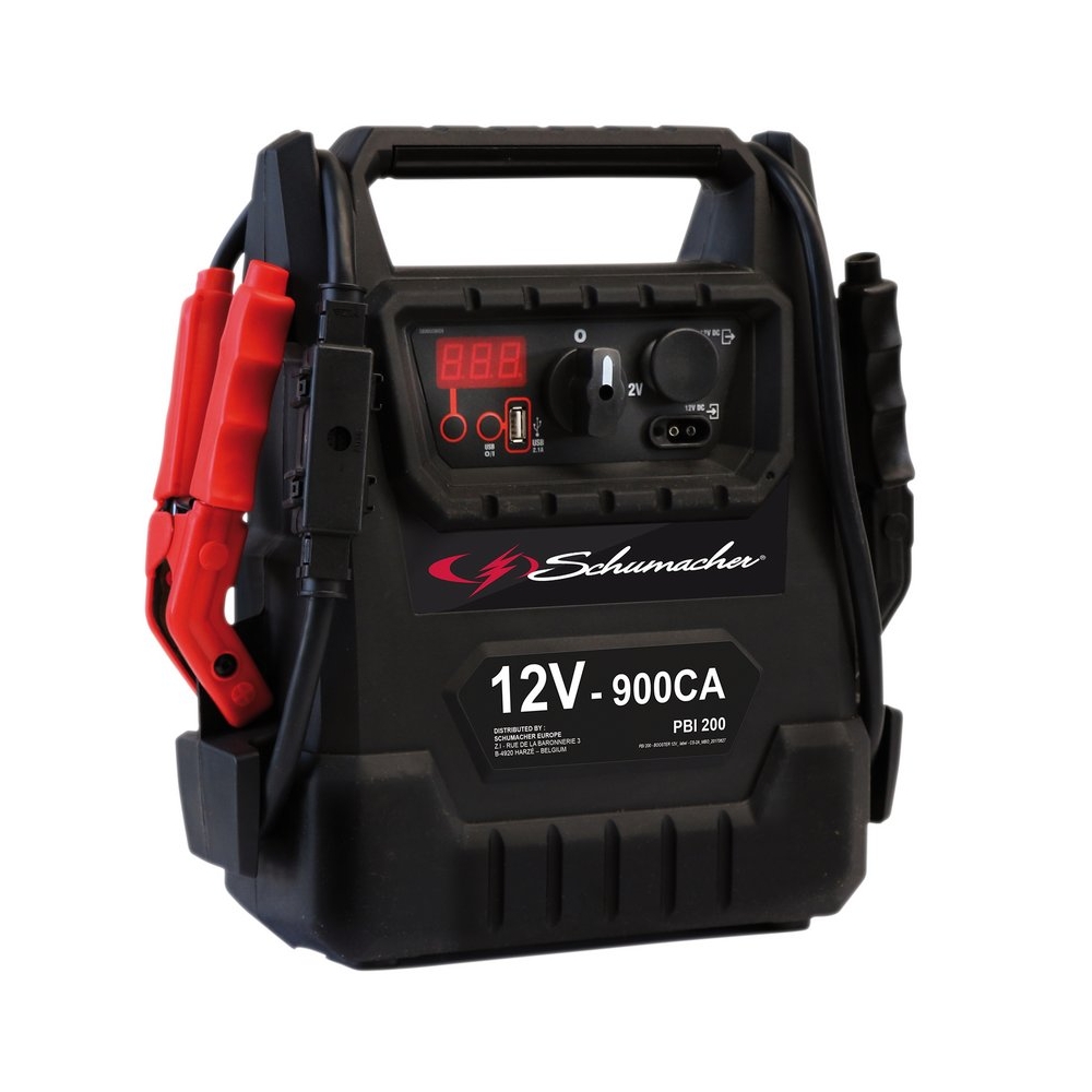 Arrancador de baterías Schumacher PBI200 12V 900CA con display digital y toma USB.
