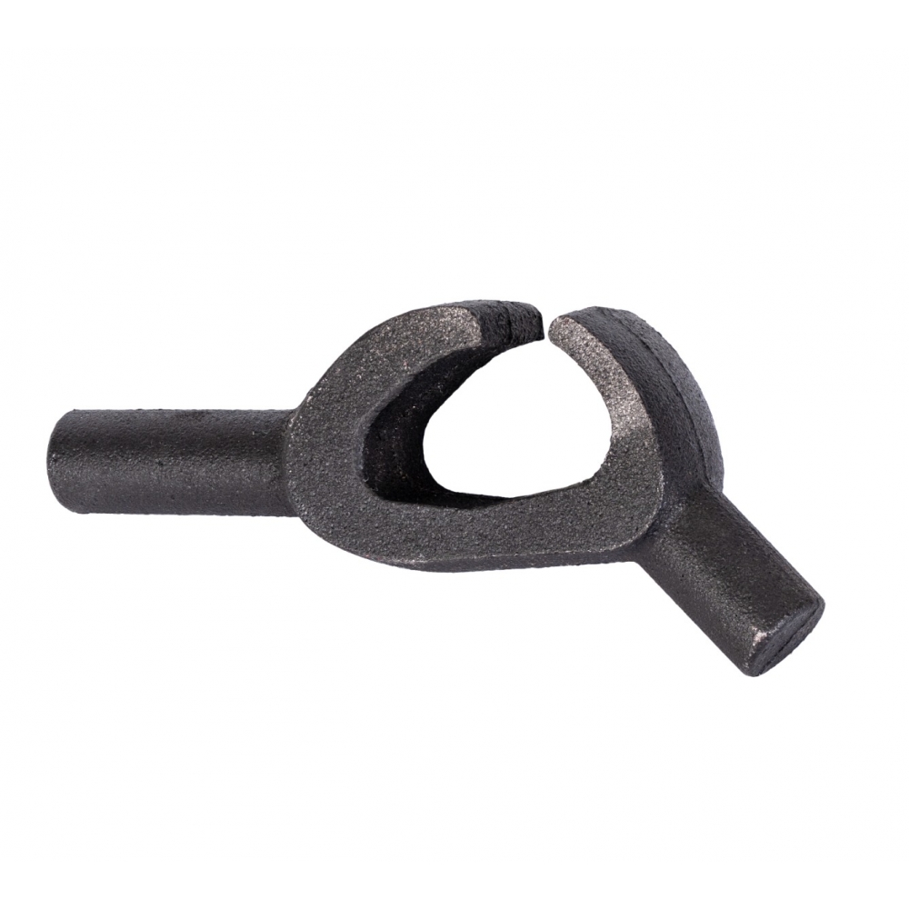 Útil de sujeción de acero forjado para fijar el talón del neumático durante el desmontaje.