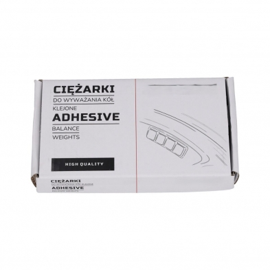 Caja de 20 tiras de contrapesos adhesivos negros de acero Fe 12×5 g para equilibrado de llantas.