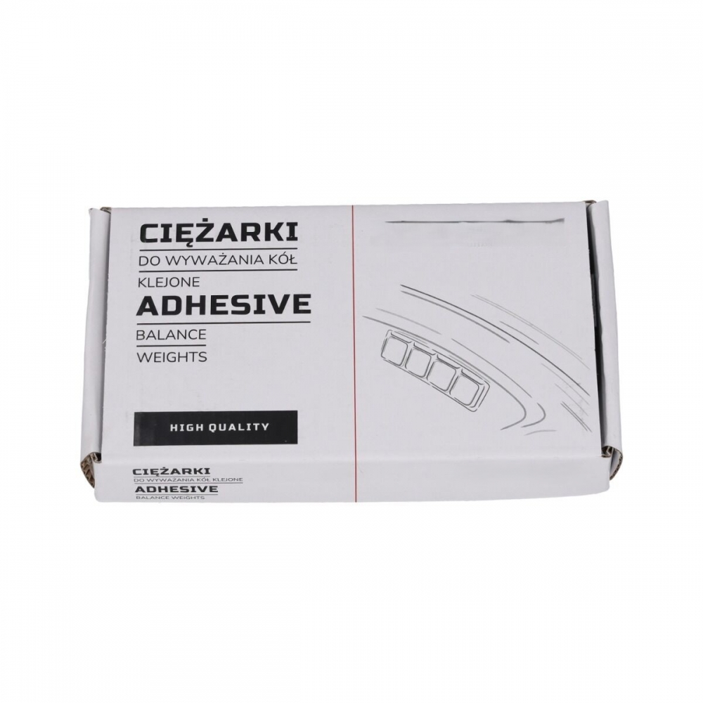 Caja de 20 tiras de contrapesos adhesivos negros de acero Fe 12×5 g para equilibrado de llantas.