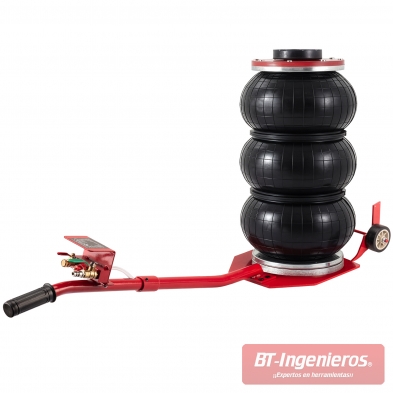 Vista frontal del gato neumático 3T extendido a máxima altura.