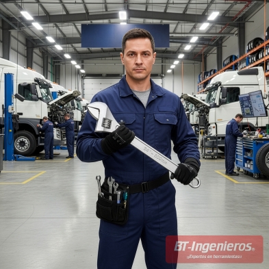 Detalle del operario con llave inglesa 24” para trabajos industriales y mecánica pesada