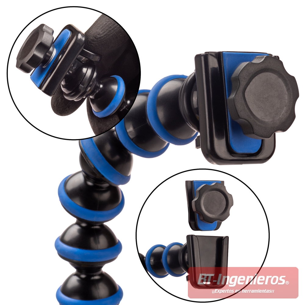 Detalle del brazo flexible articulado de la pantalla PDR con juntas azules