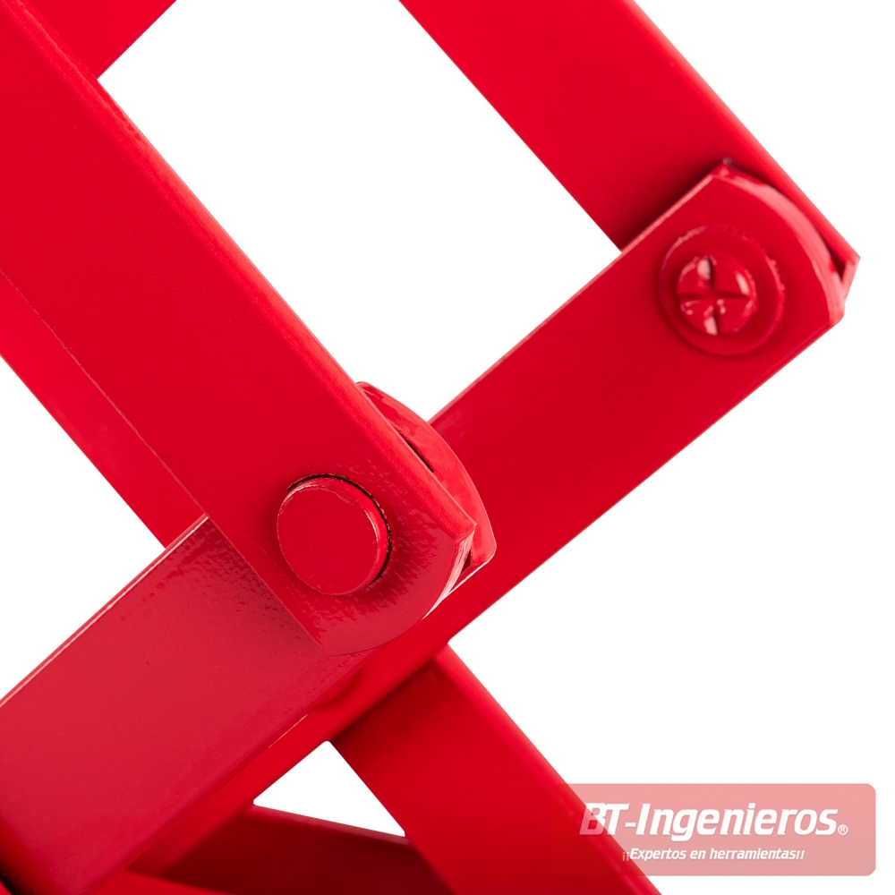 Detalle lateral del gato tipo tijera GTS020 con correa de fijación de seguridad