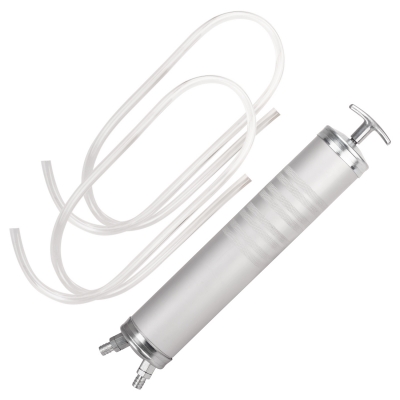 Vista completa de bomba manual de trasvase con doble conexión IN/OUT