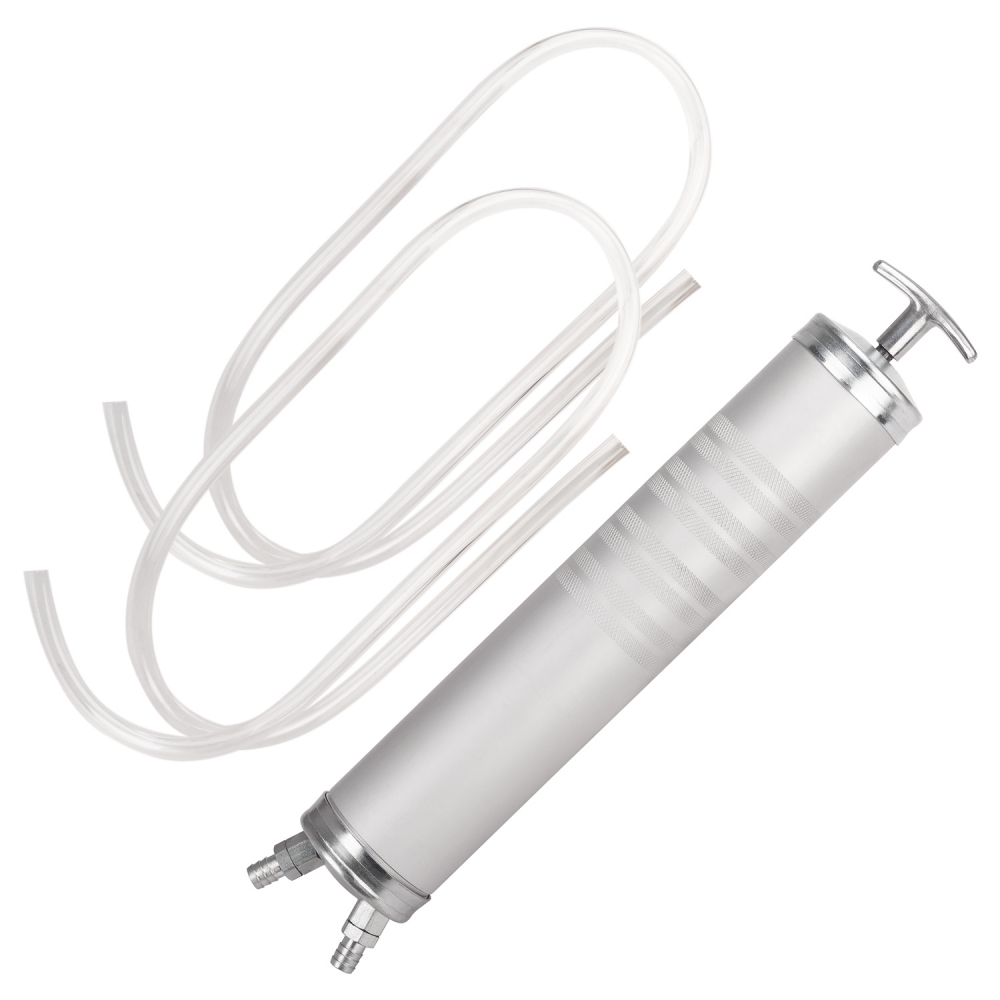 Vista completa de bomba manual de trasvase con doble conexión IN/OUT