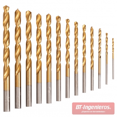 Set completo de 13 brocas HSS titanio de 1.5 a 6.5 mm alineadas
