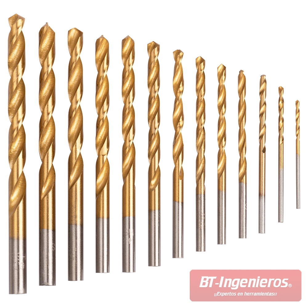 Set completo de 13 brocas HSS titanio de 1.5 a 6.5 mm alineadas