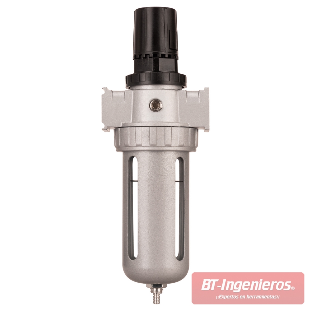 Filtro regulador 1/4" con manómetro integrado y purga inferior