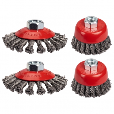 Set de cepillos de alambre trenzado M14 para amoladora, 4 piezas copa y rueda