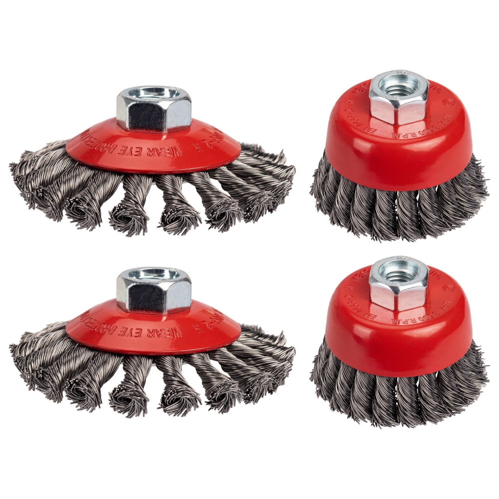 Set de cepillos de alambre trenzado M14 para amoladora, 4 piezas copa y rueda