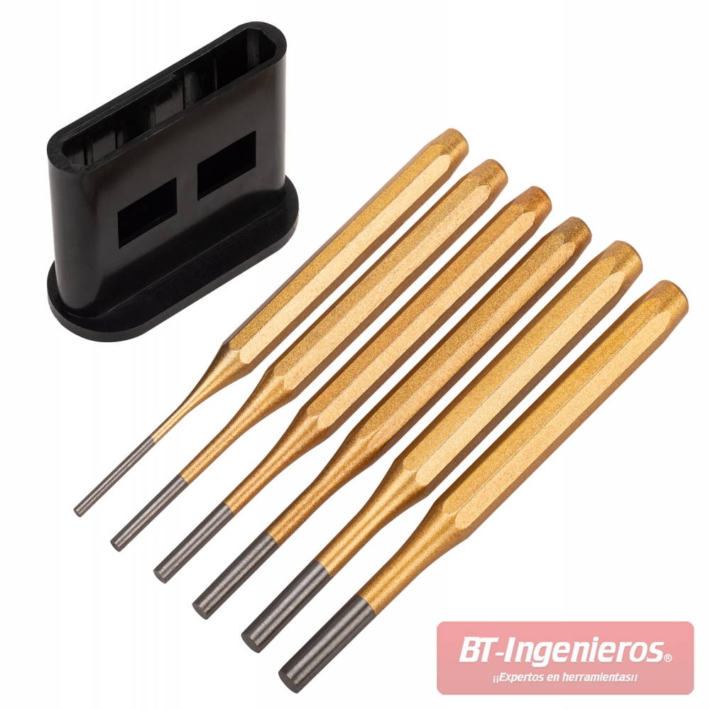 Set completo de 6 punzones CR-V 150 mm en soporte plástico colgable