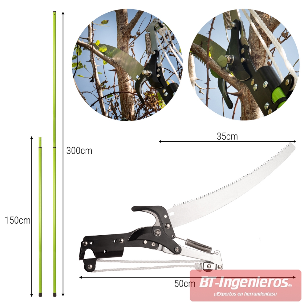 Pértiga telescópica ligera de color verde con recubrimiento anticorrosión