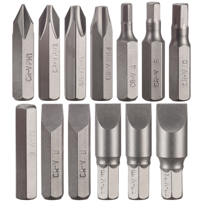 Pack de 13 puntas para destornilladores de impacto de alta resistencia acero Cr-V.