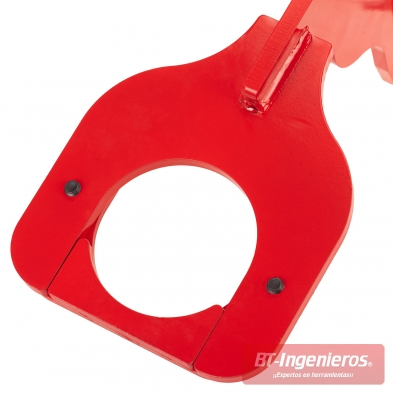 Detalle de la mordaza abierta del soporte puntal MacPherson para gato de transmisión