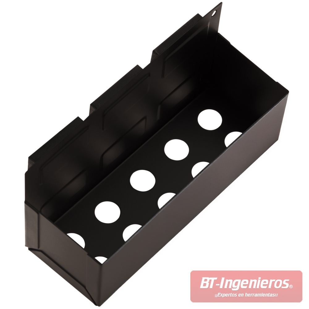 Bandeja metálica magnética con alojamiento para aerosoles y orificio de fijación