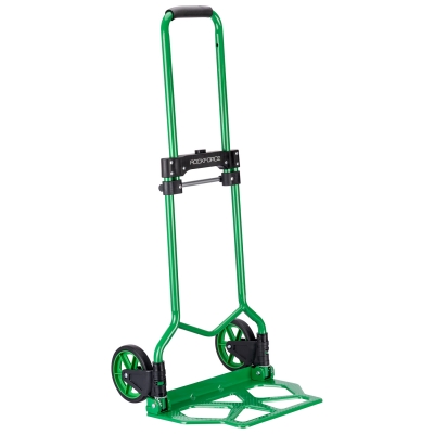 Carro de mano plegable verde con ruedas grandes y estructura metálica Rockforce