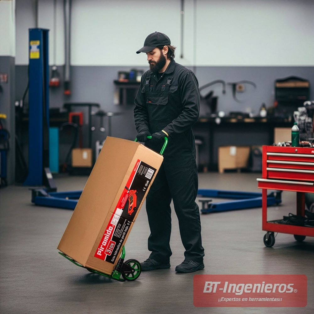 Carro de transporte para 90 kg. siendo usado en taller