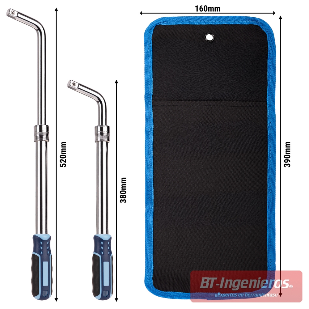 Dimensiones de llave extensible de 380 a 520 mm con funda 390×160 mm