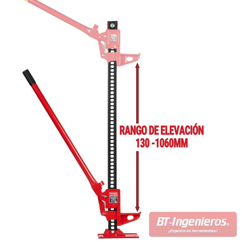 Gato de cremallera 4x4 rango de elevación 130 a 1060 mm.