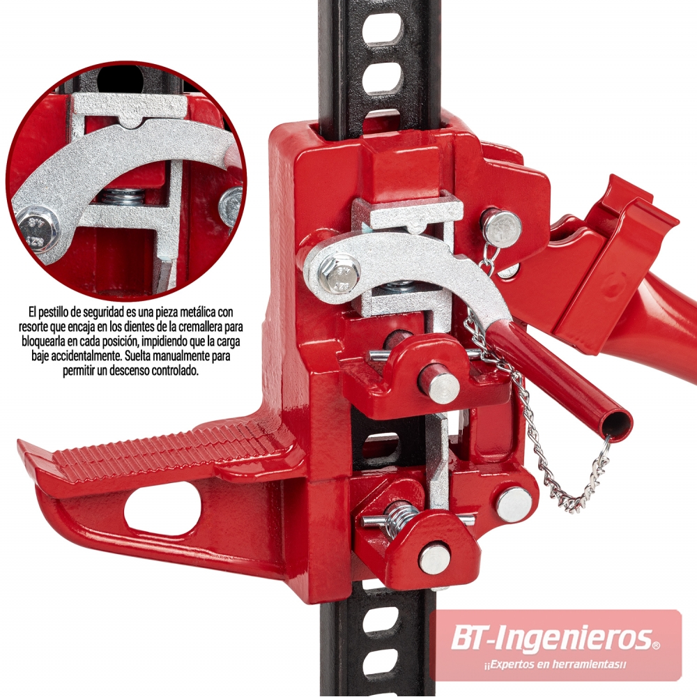 Mecanismo de elevación paso a paso del gato Hi-Lift profesional Piramide PRO.