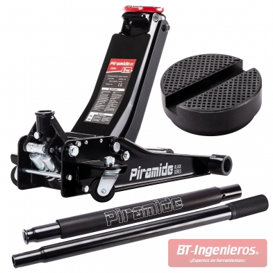 Gato hidráulico Piramide Black Series 3T con palanca y accesorios incluidos