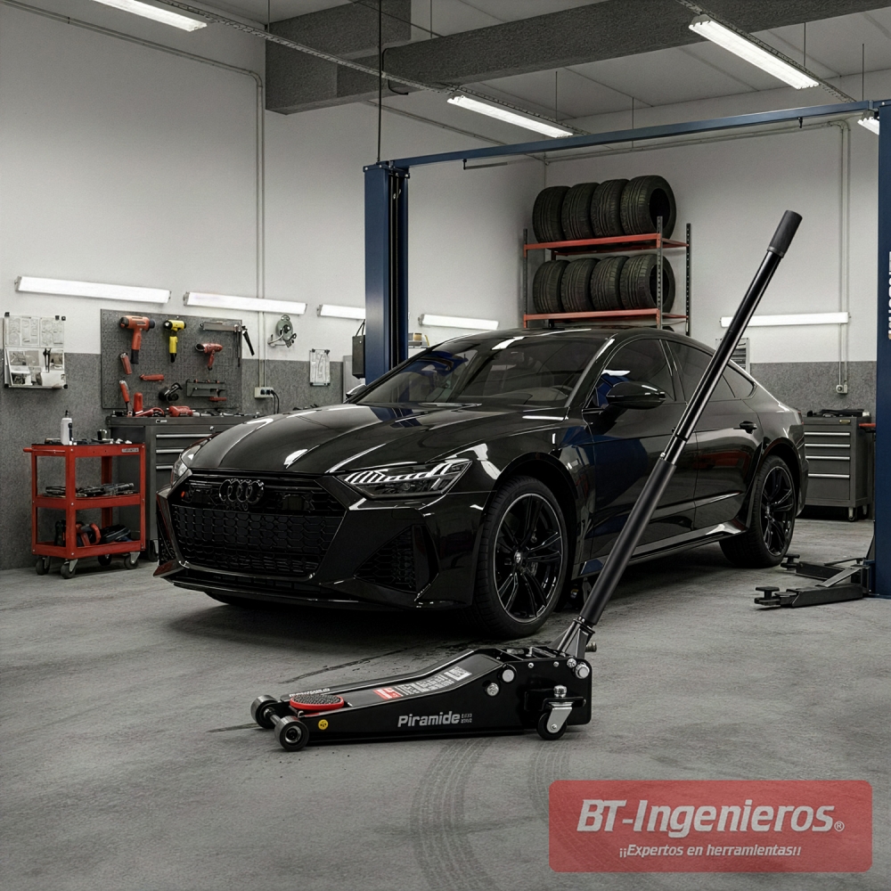 Gato hidráulico 3 toneladas Piramide Black Series en taller profesional