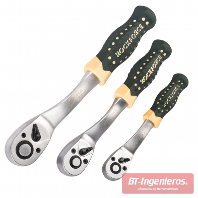 Juego de carracas Rockforce 1/4 3/8 1/2 con mango ergonómico premium