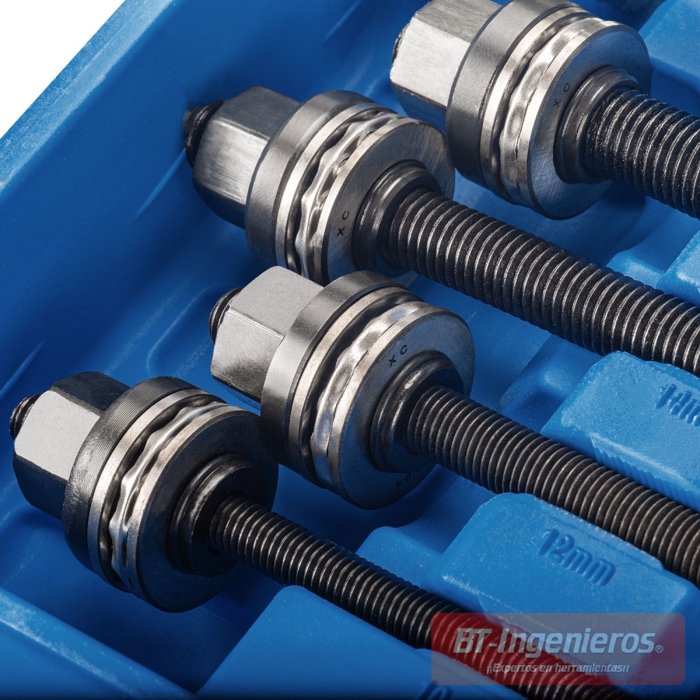 Detalle de varillas con rodamientos y tuercas endurecidas del kit extractor