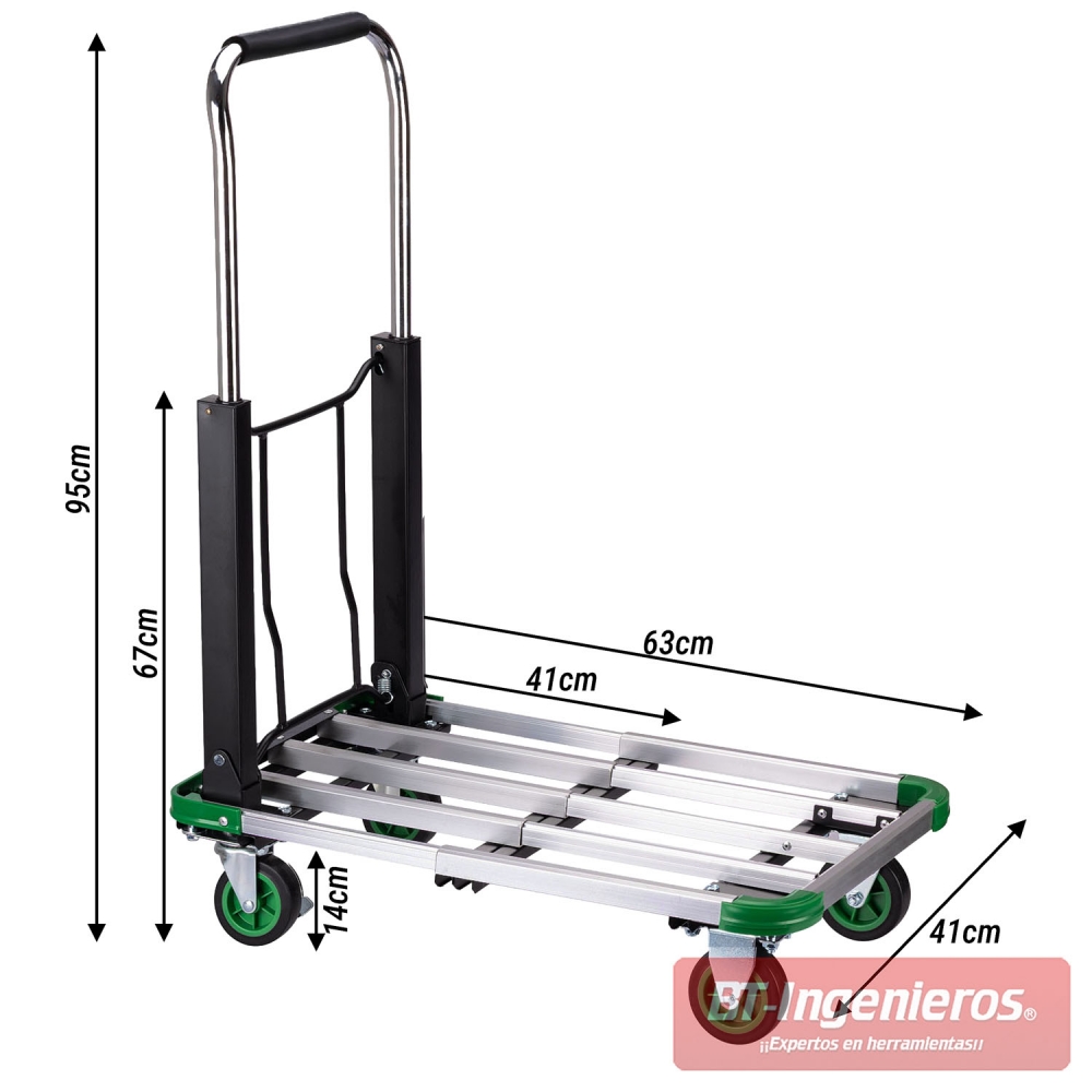 BT Ingenieros dimensiones del carro plegable 150 kg extensible 41–63 cm