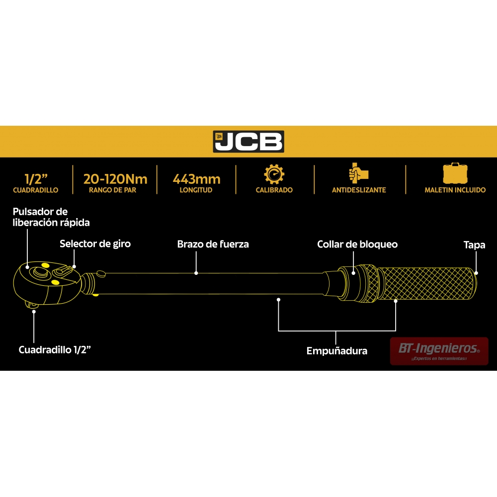 Certificado de calibración EN ISO 6789 incluido con la llave dinamométrica JCB.