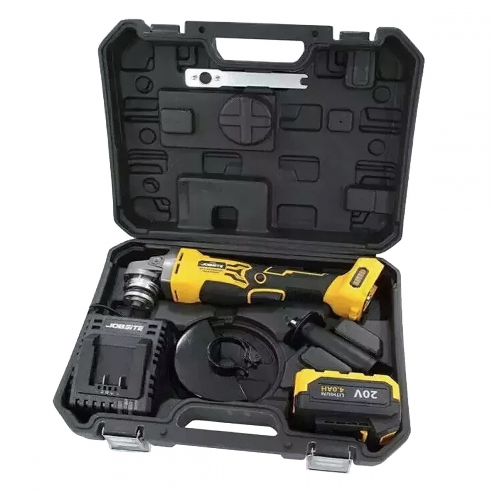 Maletín completo amoladora a batería JOBSITE 20V con cargador, batería y accesorios