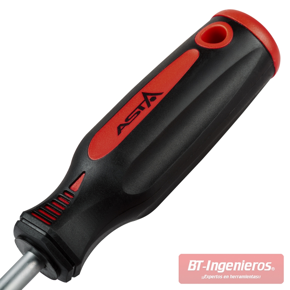 Detalle del mango ergonómico bimaterial ASTA con orificio para colgar