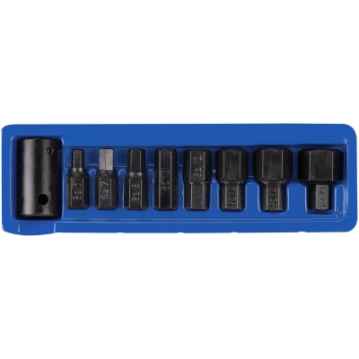 Juego de puntas hexagonales de impacto 1/2 pulgadas H6–H19 con adaptador en bandeja azul