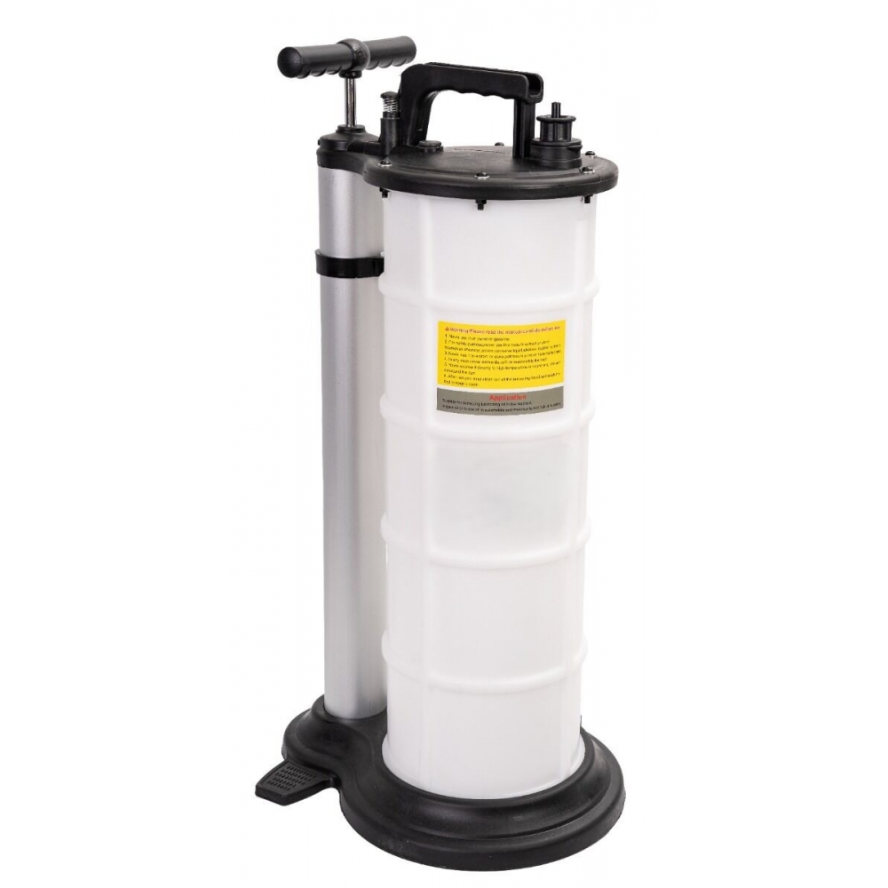 Extractor de aceite manual 9 L con bomba de succión y depósito transparente.