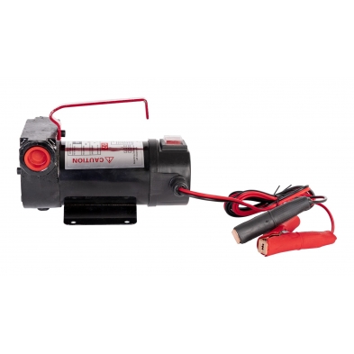 Bomba gasoil 12v autocebante vista lateral con cable pinzas.