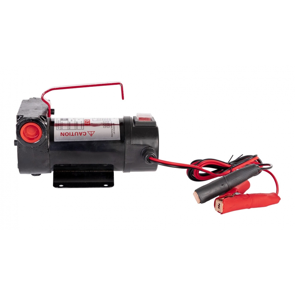 Bomba gasoil 12v autocebante vista lateral con cable pinzas.