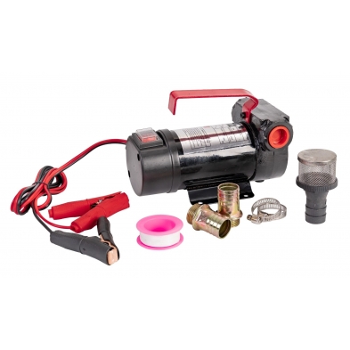 Bomba trasvase diesel 12v con pinzas bateria y accesorios.