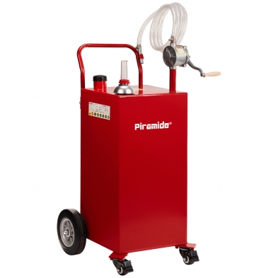 Carro trasvase combustible 110 L (30 gal) – Bomba manual, manguera 2,5 m, ruedas 10”, depósito acero