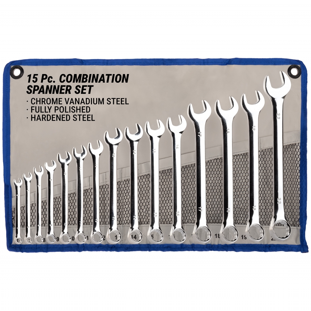 juego de llaves combinadas 15 piezas 6-22 mm cromo vanadio con estuche