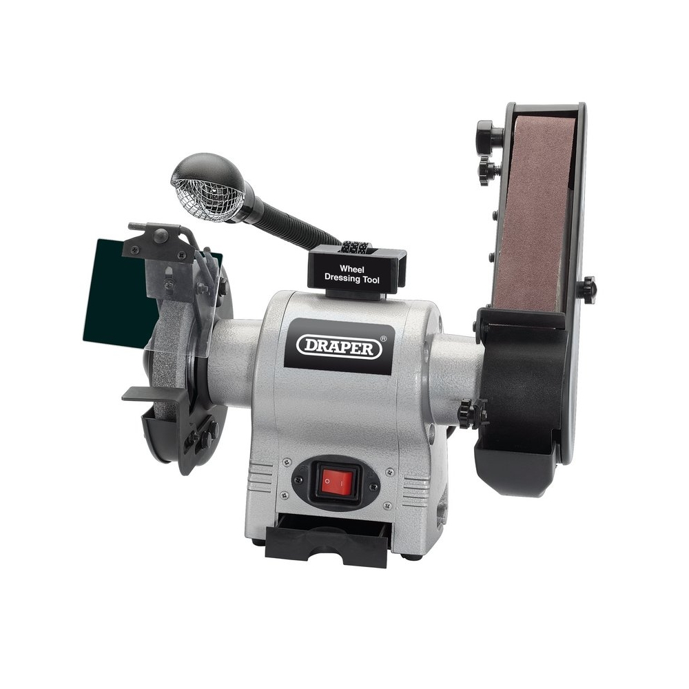 esmeril de banco con lijadora de banda 150 mm y luz de trabajo