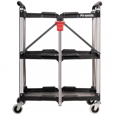 Carro de taller plegable 3 baldas – 660×405×825 mm, PP + aluminio, 4 ruedas (2 con freno)