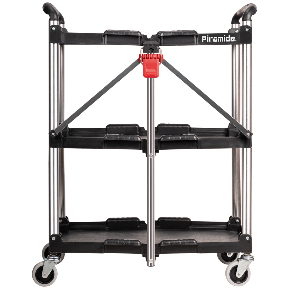 Carro de taller plegable 3 baldas – 660×405×825 mm, PP + aluminio, 4 ruedas (2 con freno)