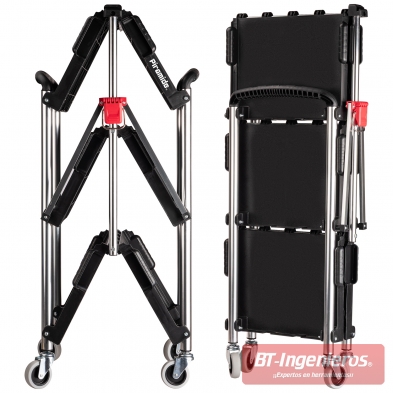 Muestra como el carro se pliega y el escaso espacio que ocupa en posición de plegado