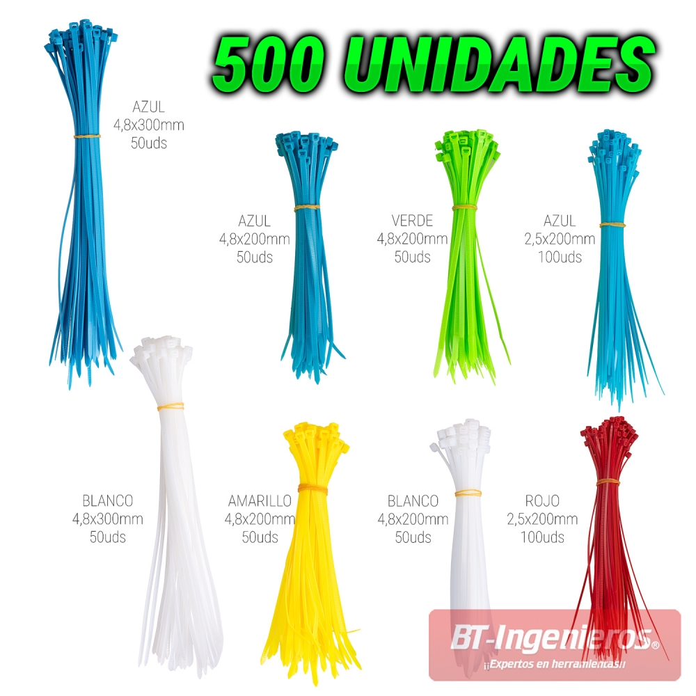 Surtido 500 bridas de plástico de 20 y 30 cm